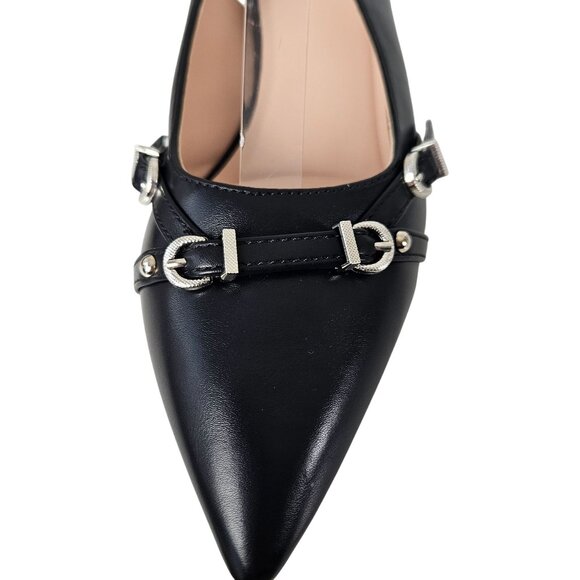 Womens Formal Black Slingback Pointed Toe Kitten Heels Buckle Detail Size 7.5" - Picture 4 of 10